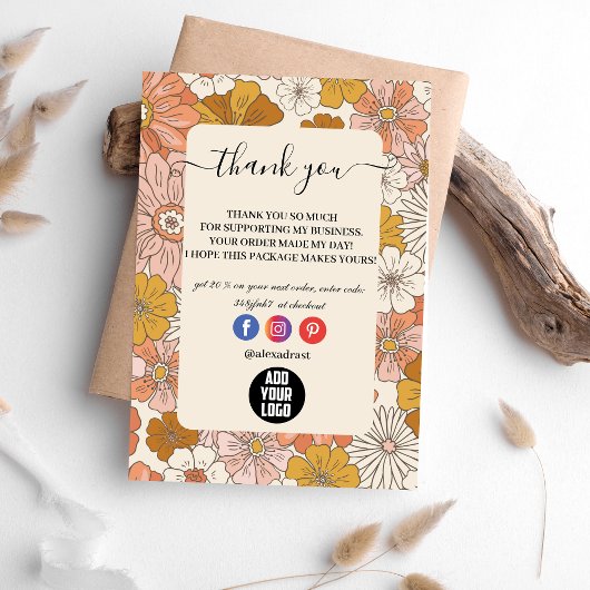 Retro Groovy 70's Thema Business Bedankkaart