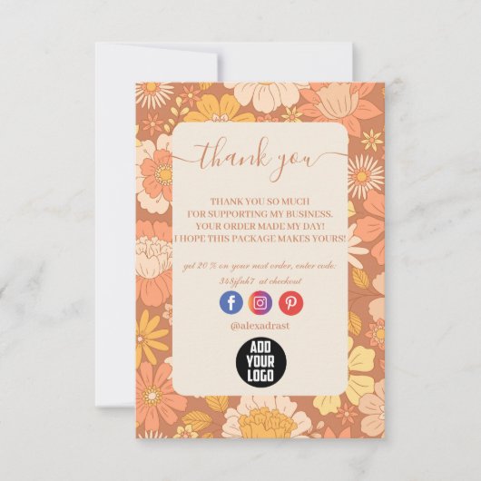 Retro Groovy 70's Thema Business Bedankkaart (Voorkant)