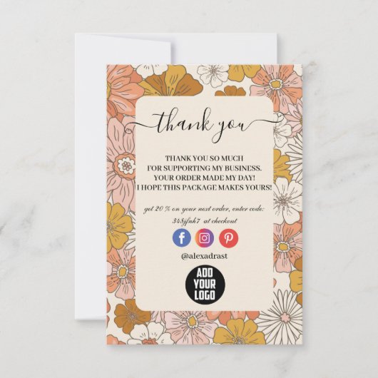 Retro Groovy 70's Thema Business Bedankkaart (Voorkant)