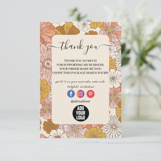 Retro Groovy 70's Thema Business Bedankkaart (Staand voorkant)