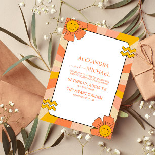 Retro Groovy 70's thema gedempte tonen bruiloft  Kaart