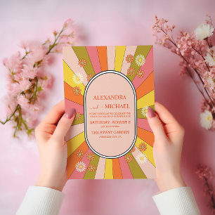 Retro Groovy 70's thema gedempte tonen bruiloft Kaart