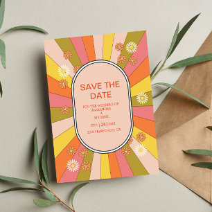 Retro Groovy 70's thema gedempte tonen bruiloft Save The Date