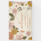 Retro Groovy 70's thema gedempte tonen bruiloft  Spandoek (Verticaal)