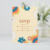 Retro Groovy 70's Themahuwelijk Uitnodiging RSVP i (Staand voorkant)