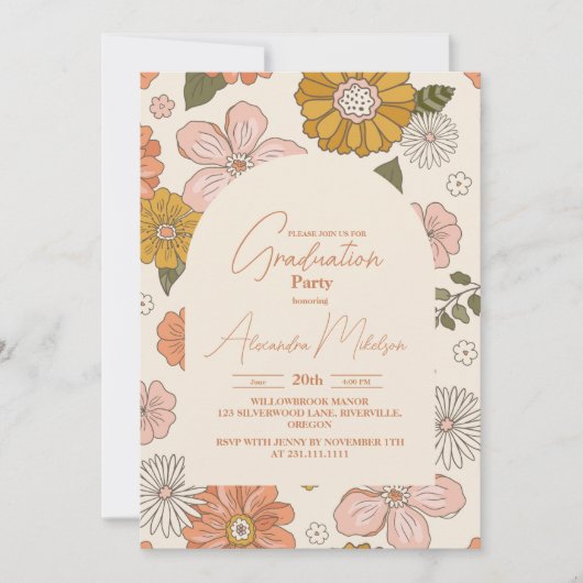 Retro Groovy 70's Theme Afstuderen Kaart (Voorkant)