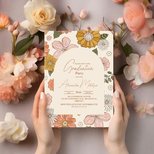 Retro Groovy 70's Theme Afstuderen Kaart