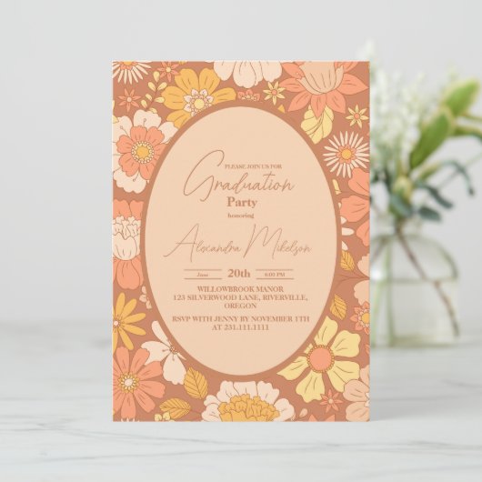 Retro Groovy 70's Theme Afstuderen Kaart (Staand voorkant)