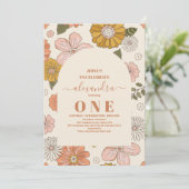 Retro Groovy 70's Theme Muted Tones 1e Verjaardag Kaart (Staand voorkant)