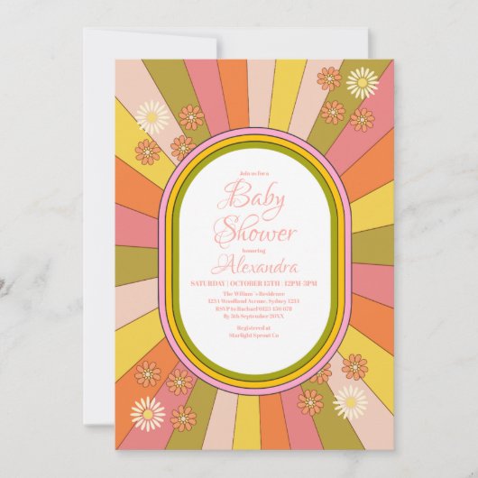 Retro Groovy 70's Theme Muted Tones Baby shower Kaart (Voorkant)