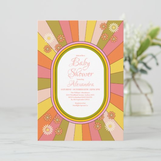 Retro Groovy 70's Theme Muted Tones Baby shower Kaart (Staand voorkant)