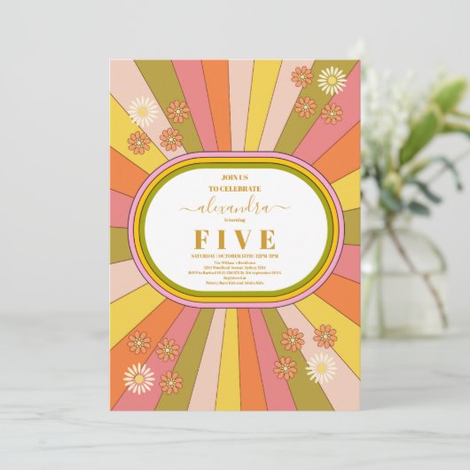 Retro Groovy 70's Theme Muted Tones Kids Verjaarda Kaart (Staand voorkant)