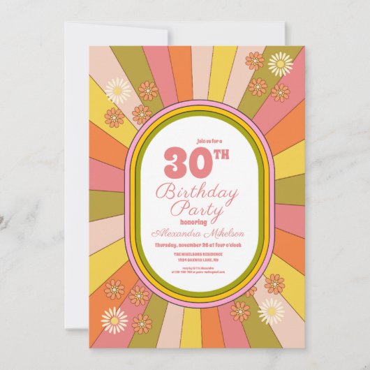 Retro Groovy 70's Theme Muted Tones Verjaardag Kaart (Voorkant)