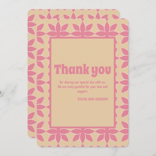 Retro groovy 70's vet typografie perzik & roze bedankkaart (Voorkant / Achterkant)