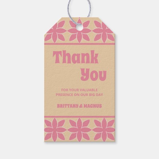 Retro groovy 70's vet typografie perzik & roze cadeaulabel (Voorkant)