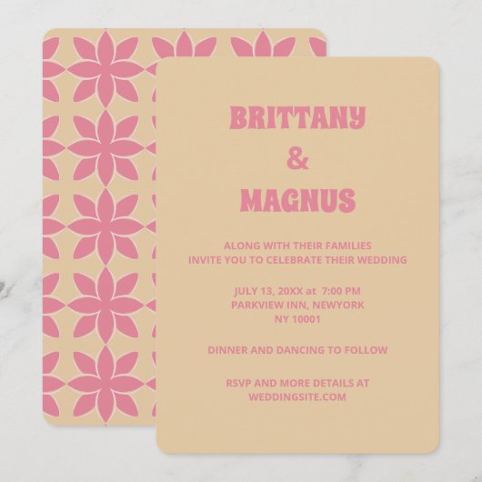 Retro groovy 70's vet typografie perzik & roze kaart (Voorkant / Achterkant)