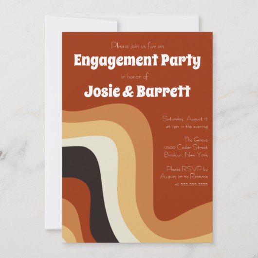 Retro Groovy 70s Wavy Abstract Engagement Party Kaart (Voorkant)
