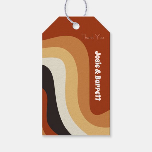 Retro Groovy 70's Wavy Oranje bruine bruine bruinb Cadeaulabel (Voorkant)