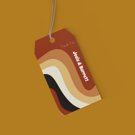 Retro Groovy 70's Wavy Oranje bruine bruine bruinb Cadeaulabel