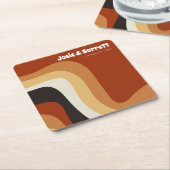 Retro Groovy 70's Wavy Oranje bruine bruine bruinb Kartonnen Onderzetters (Schuin)