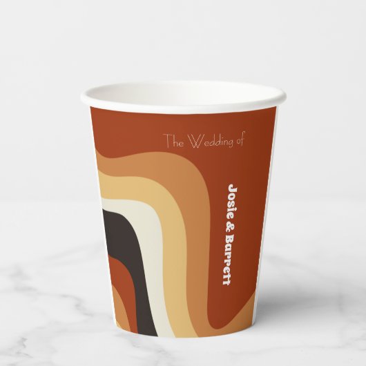 Retro Groovy 70's Wavy Oranje bruine bruine bruinb Papieren Bekers (Achterkant)