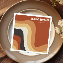 Retro Groovy 70's Wavy Oranje bruine bruine bruinb Servet