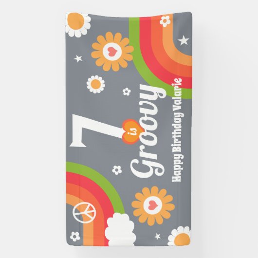 Retro Groovy 7e Verjaardag Banner (Verticaal)