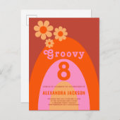 Retro Groovy 8 Meisjes Verjaardagsfeest Uitnodiging Briefkaart (Voorkant / Achterkant)