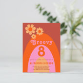 Retro Groovy 8 Meisjes Verjaardagsfeest Uitnodiging Briefkaart (Staand voorkant)