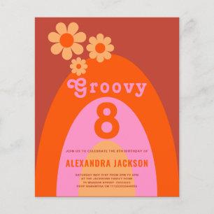 Retro Groovy 8e verjaardagsfeest budget Flyer