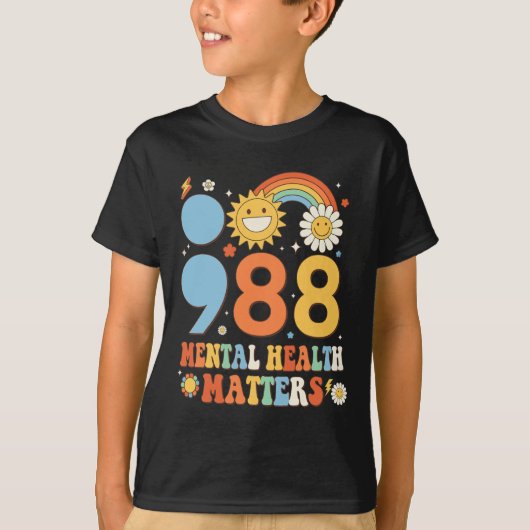Retro Groovy 988 Mental Health Matters Suicide Pre T-shirt (Voorkant)