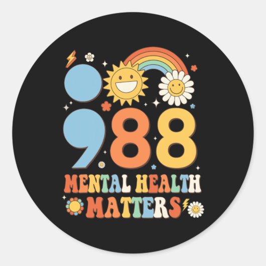 Retro Groovy 988 Mental Health Problems Suicide Pr Ronde Sticker (Voorkant)