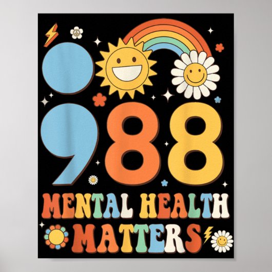 Retro Groovy 988 Mental Health S Suicide Preventio Poster (Voorkant)