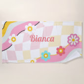 Retro Groovy Aangepaste naam Strandhanddoek Bruids Strandlaken (Voorkant)