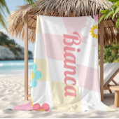 Retro Groovy Aangepaste naam Strandhanddoek Bruids Strandlaken