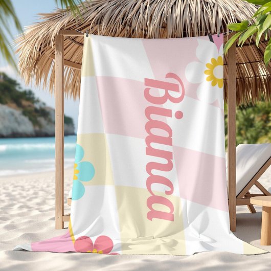 Retro Groovy Aangepaste naam Strandhanddoek Bruids Strandlaken