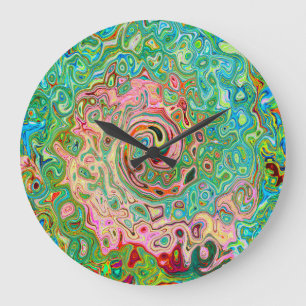 Retro Groovy Abstract Kleurrijke Regenboog Werveli Grote Klok