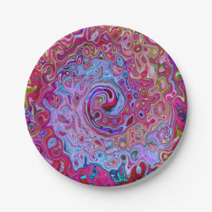 Retro Groovy Abstract Lavendel en Magenta Draaikol Papieren Bordje