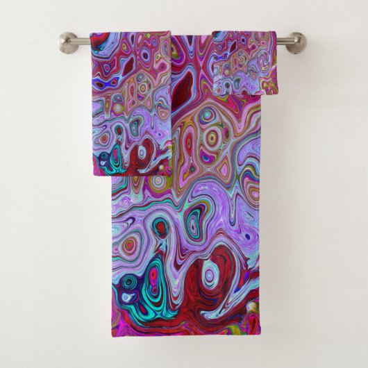 Retro Groovy Abstract Lavender en Magenta Swirl Bad Handdoek (Insitu)