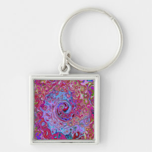 Retro Groovy Abstract Lila en Magenta Draaikolk Sleutelhanger