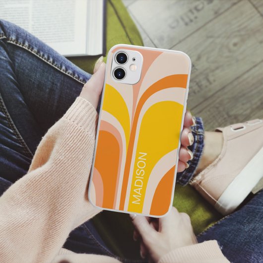 Retro Groovy Abstract Perzik Oranje Geel Naam Case-Mate iPhone Case