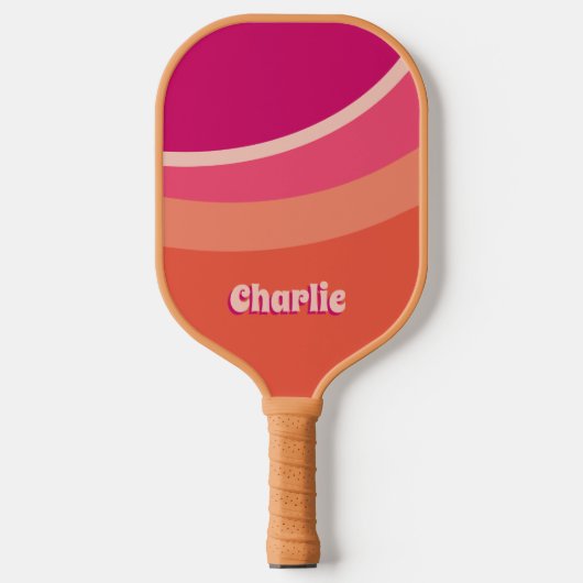 Retro Groovy Abstract Roze Sinaasappel Gepersonali Pickleball Paddle (Voorkant)
