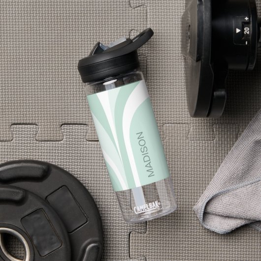 Retro Groovy Abstract Teal Groen Crème Aangepaste Waterfles (Gym)