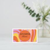 Retro Groovy Abstract Wavy QR-code Social Media Visitekaartje (Staand voorkant)