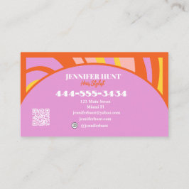 Retro Groovy Abstract Wavy QR-code Social Media Visitekaartje