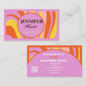 Retro Groovy Abstract Wavy QR-code Social Media Visitekaartje (Voorkant / Achterkant)