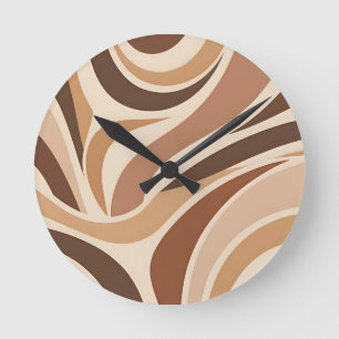 Retro Groovy Abstracte Draaikolken Neutrale Aardti Ronde Klok