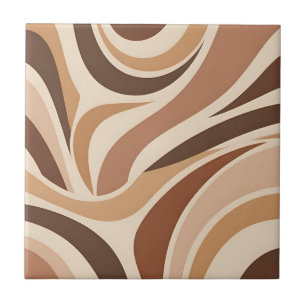 Retro Groovy Abstracte Draaikolken Neutrale Aardti Tegeltje