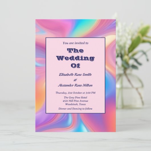 Retro groovy abstracte golven bruiloft kaart (Staand voorkant)