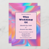 Retro groovy abstracte golven bruiloft kaart (Voorkant / Achterkant)